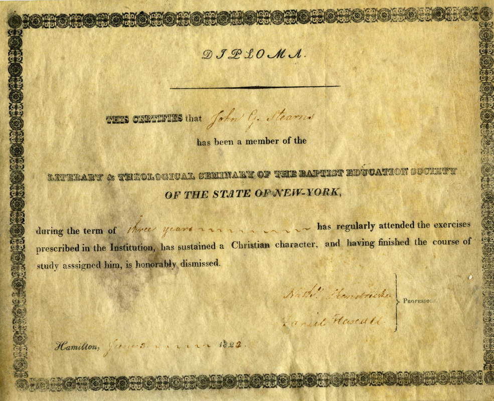Diploma of John G. Stearns